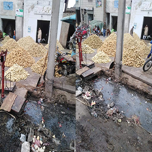 غلہ منڈی میں گڑ کی ڈھیریاں گندی جگہ لگنے سے اہل علاقہ میں اضطراب 